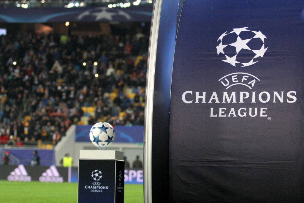 UEFA Champions League ball in the stadium.