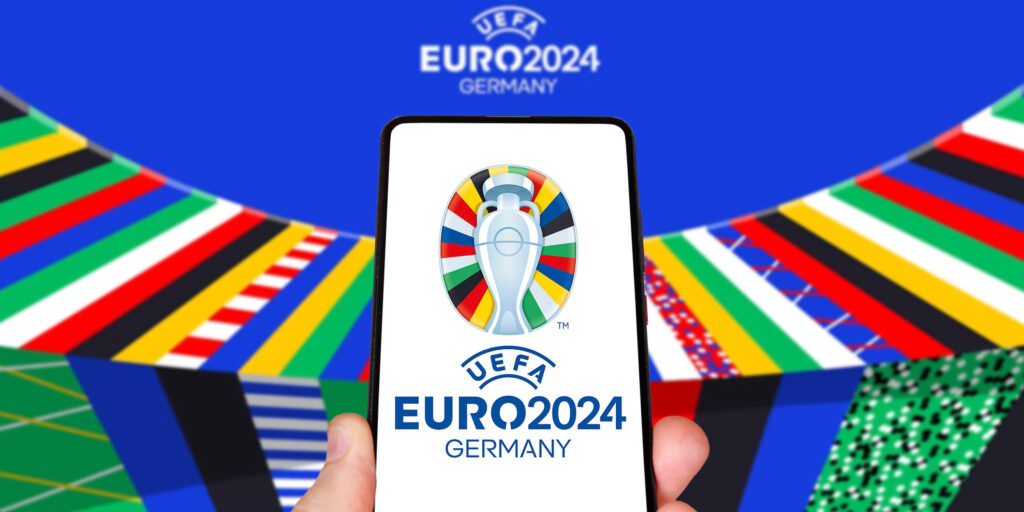 UEFA EURO 2024 Logo und Pokal, Deutschland.