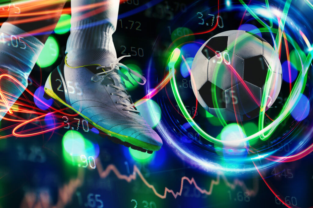 Fußball und Fußballschuh mit Statistiken im Hintergrund