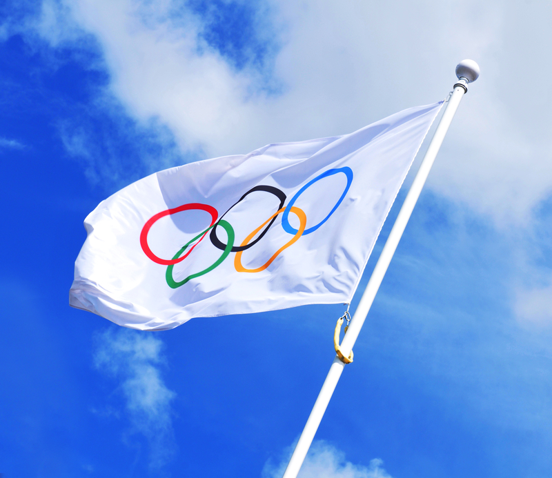 Olympic flag flies in the wind